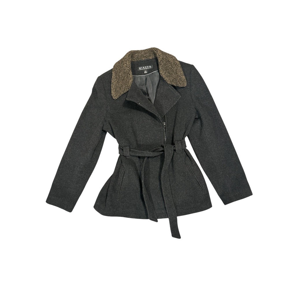 Giacca A Gallery Company Wool Blend Belted Moto Wool Jacket Brown Berber Collar